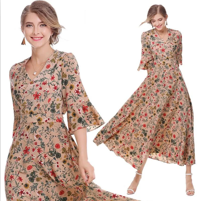 Prairie Chic style Vestido 2019 women spring summer print A line long