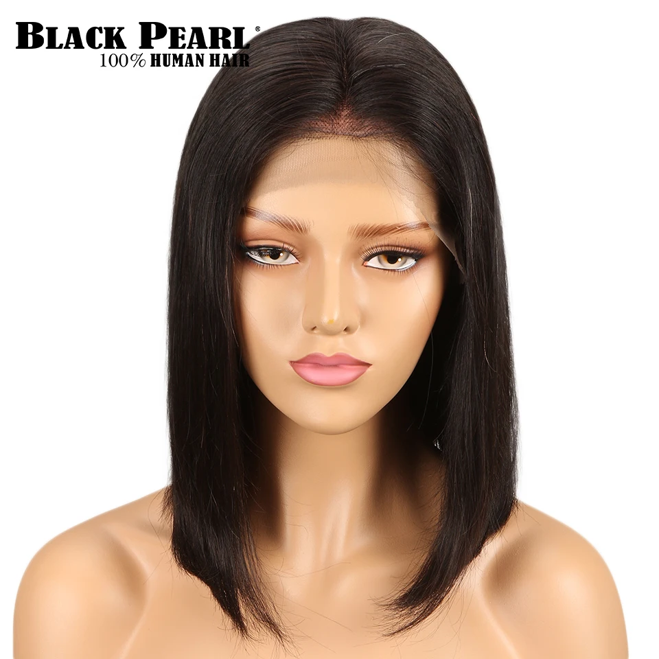 Черный жемчуг бразильский прямой короткий парики Волосы remy 13X4 Синтетические волосы на кружеве натуральные волосы парики для Для женщин