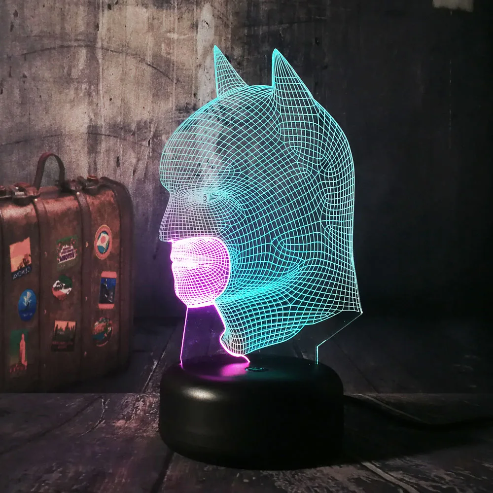 

NEW Marvel Cool Batman Head 3D RGB LED Night Light Mixed Dual Color 7 Color Sleep Desk T Lamp Home Decor Christmas Kids Gift