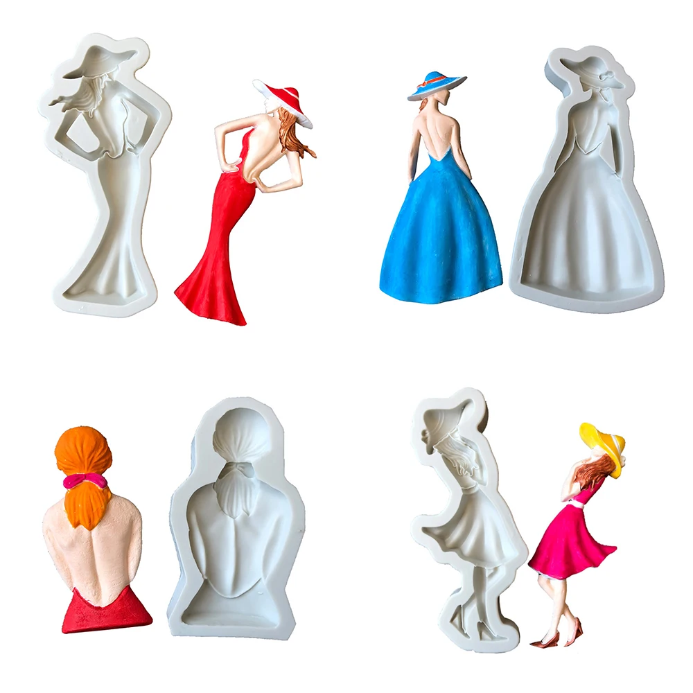 4 Styles Fashion Ladies Silicone Mold Girls Fondant Mold Cake
