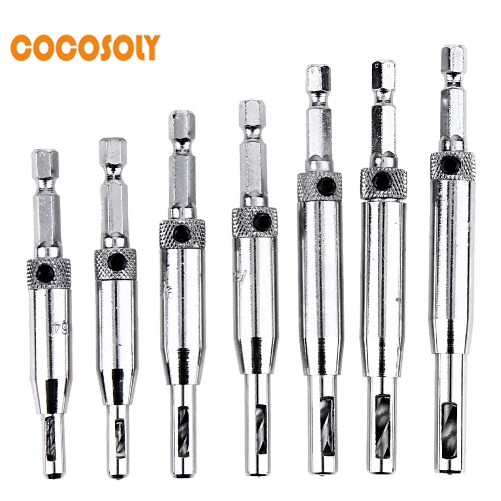 

7PCS/set Self Centering Hinge Cabinet Door Hardware Wood Drill Bit Set 5/64 7/64 9/64 11/64 13/64 1/4 5mm Guide Pilot Hole Drill