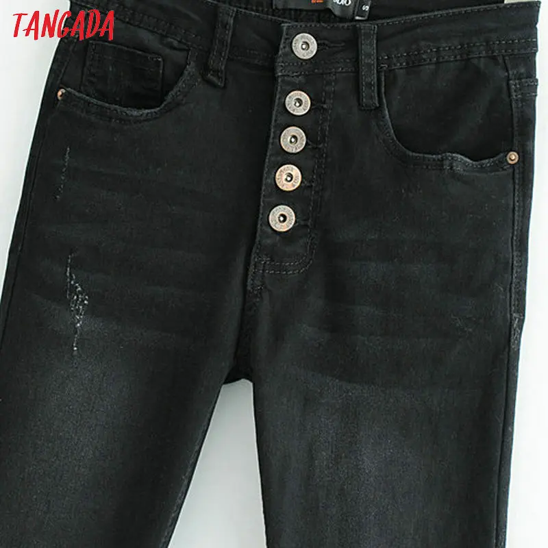 Tangada женские Необычные черные джинсы ретро женские Стрейчевые джинсы женские до щиколотки обтягивающие джинсы тонкие брюки FN52