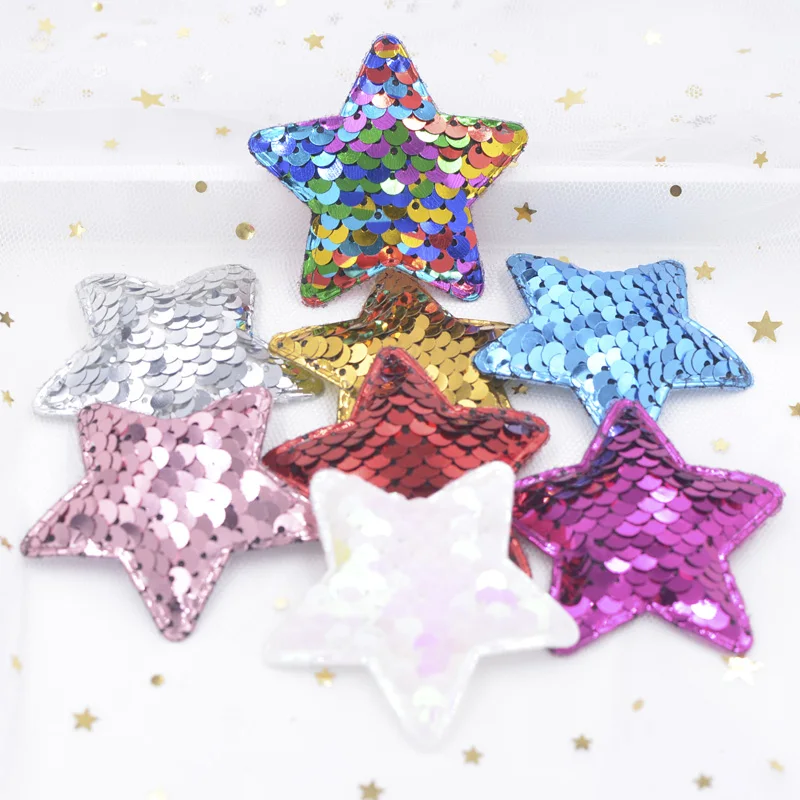 

16Pcs 58mm Glitter Sequins Padded Appliques Star Patches for Baby Girl's Hoop, Clips, Band, Headdress, Hairdress, Ornament F74