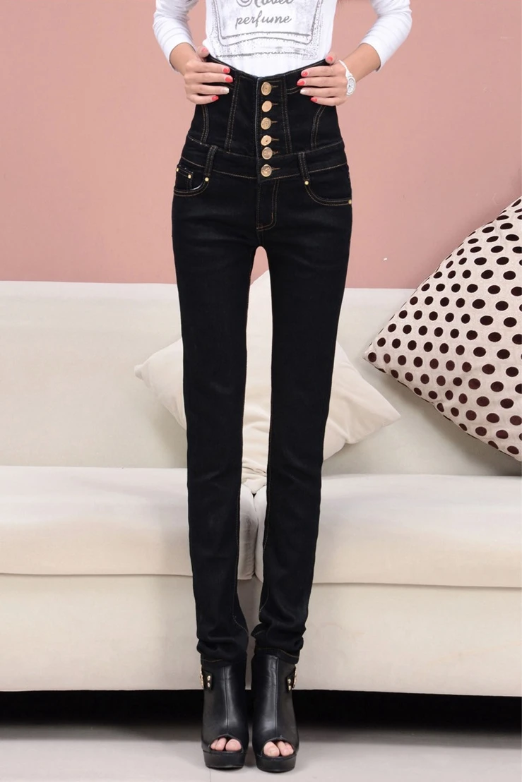 Slim High Waist Jeans Women Plus Size Denim Trousers Casual Single Breasted Bodycon Pencil Elastic Jeans Black DTY04 Slim High Waist Jeans Women Plus Size Denim Trousers Casual Single Breasted Bodycon Pencil Elastic Jeans Black DTY04