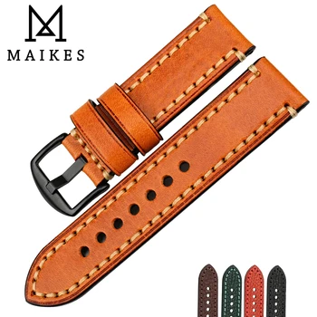 

MAIKES Watch Accessories Watch Band For PANERAI FOSSIL Genuine Leather Strap Brown 20 22 24 26mm Watchband Bracelet