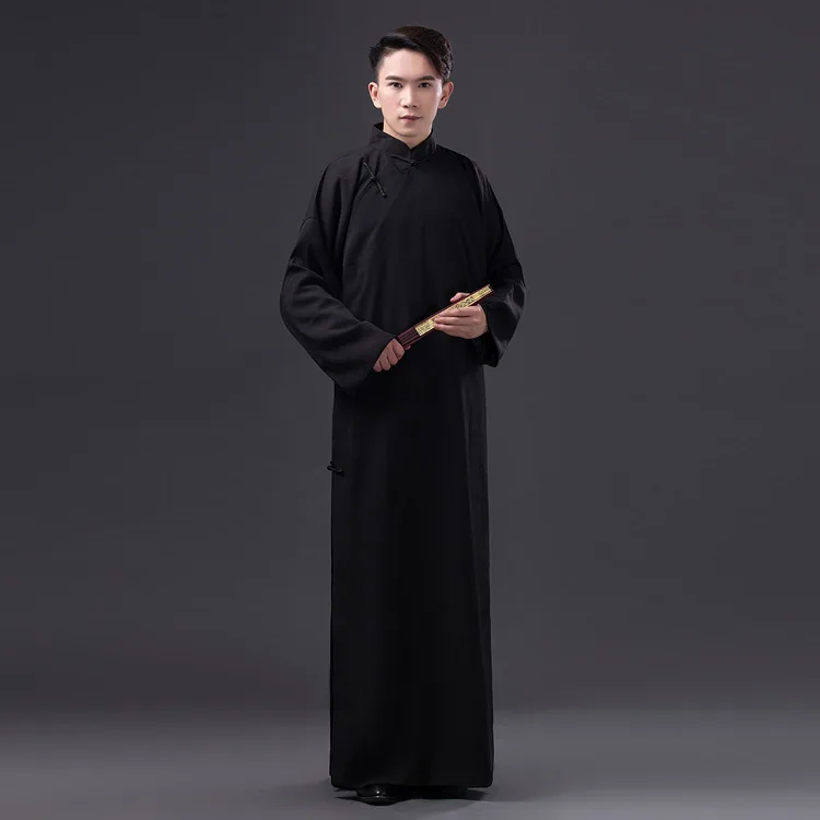Youth performance costume Republic of China Men's wear student Gown Clothing retro Chinese style Autumn gown mandarin Long Robe