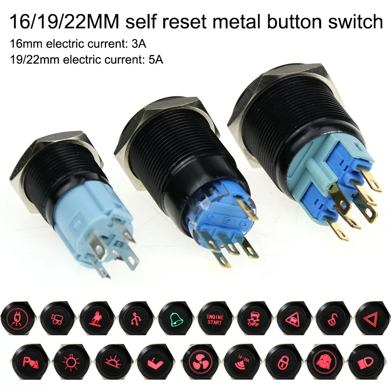 

16/19/22mm self-reset metal button switch oxidizes black various figure voltage 12v.24v.110v.220v available for customization