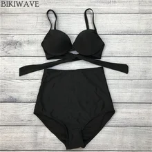 2018 Горячая Ретро Черный Купальник На Косточках Пуш-Ап С Высокой Талией Бикини Сексуальные Женщины Купальники Высокая Талия Купальники Biquni