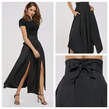 Черные женские в стиле ампир приталенное юбки S-XXL плюс Szie Женская молния сзади лодыжки длина карманы боковые юбки с разрезом повседневная одежда