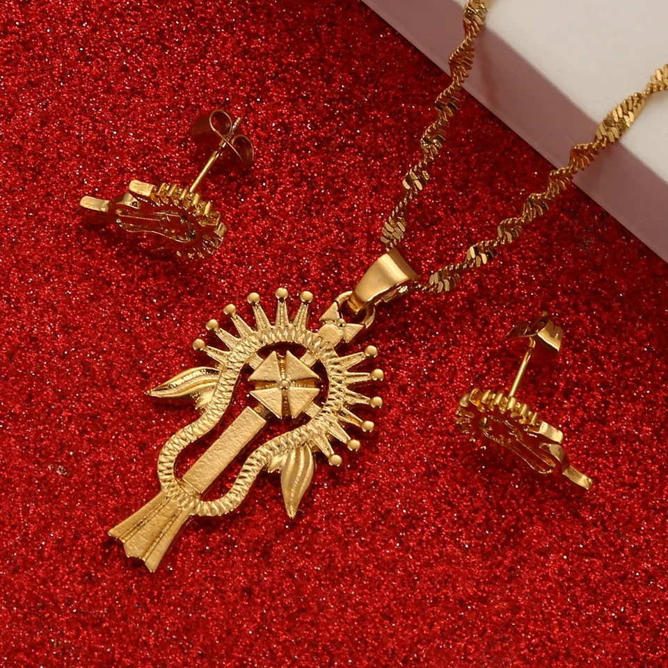 Ethiopian Eritrea Habesha Gold Jewelry Set - African 24K Gold Plated Women's Wedding Gift Set