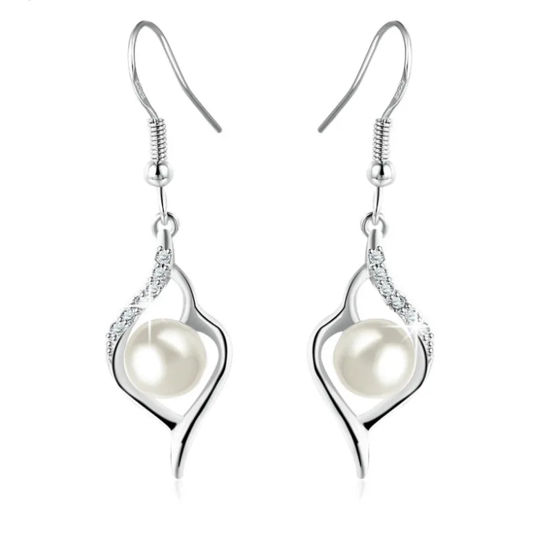 

6mm Real Natural White Freshwater Pearl Drop Earring Heart Jewelry Accessories for Women Gift Dangle Earrings with Jewelry Box
