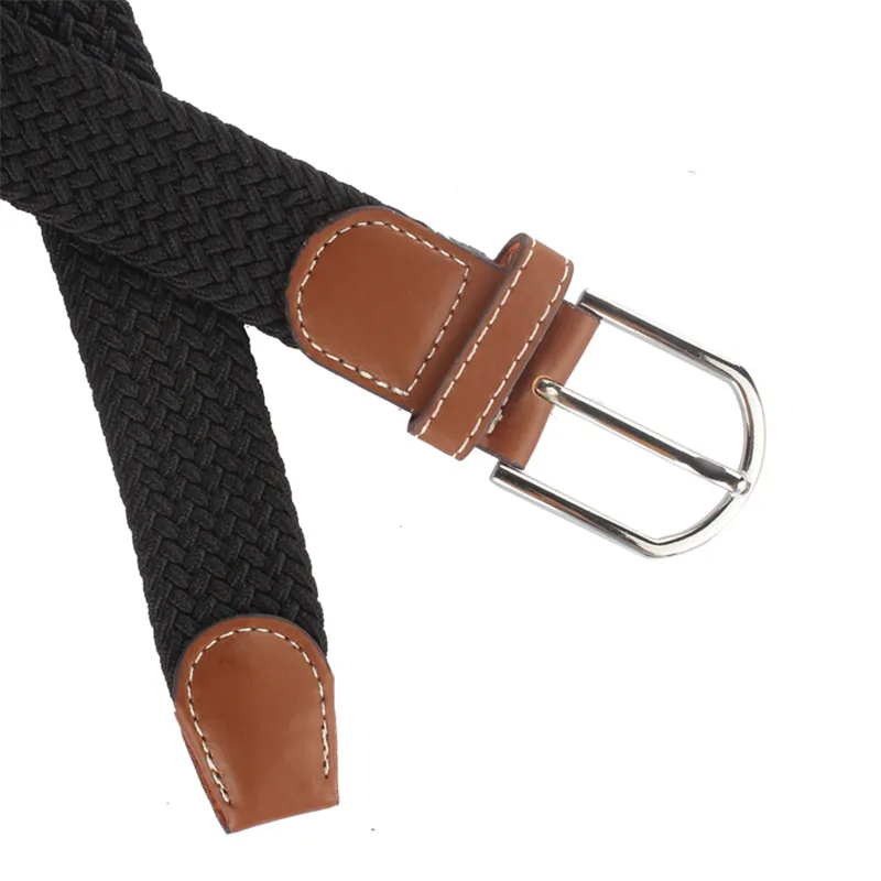 New Men women Canvas Leather Braided Elastic Stretch Metal Buckle Belt Waistband belts for women men 40FE0218