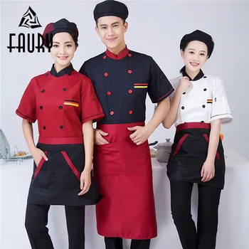 

L-3XL Unisex Mesh Patchwork Summer Short Sleeve Work Wear Tops Chef Breathable Double Breasted Restaurant Uniforms Jacket Aprons