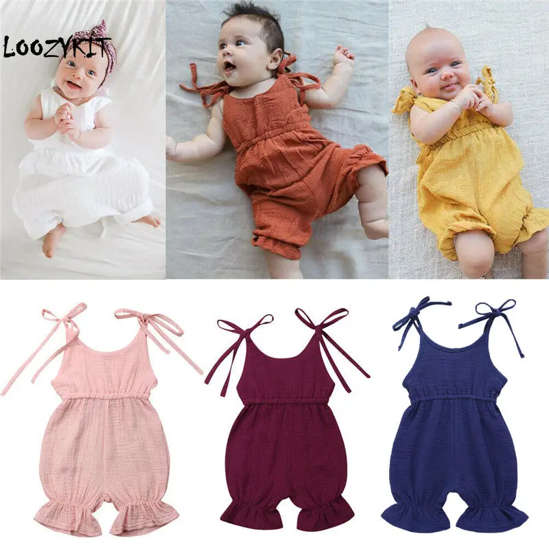 

Loozykit 2019 New Newborn Toddler Baby Girls Sleeveless Solid Belt Romper Jumpsuit Outfit Sunsuit Summer Clothes