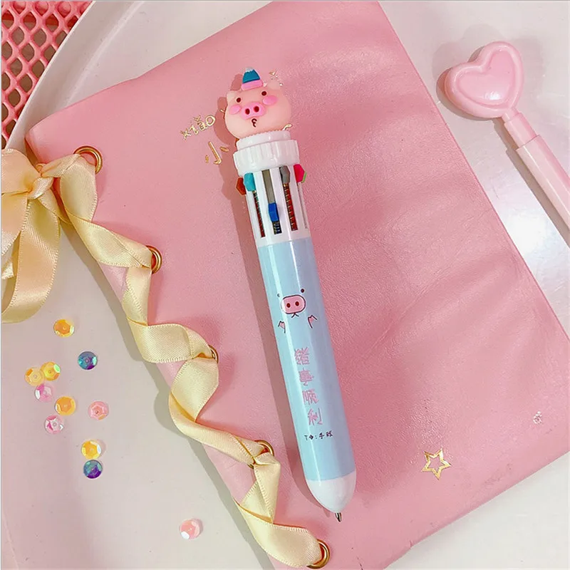 Милая девочка сердце мультфильм многоцветный пресс шариковая ручка Студенческая многофункциональная ручка mark десять цветов Ручка китайские свиньи