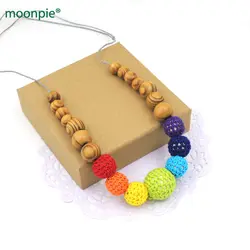 Сосновые деревянные бусы с крючком бисером радуга красочные вязать мяч уход ожерелье безопасный деревянный Прорезыватель NW1432