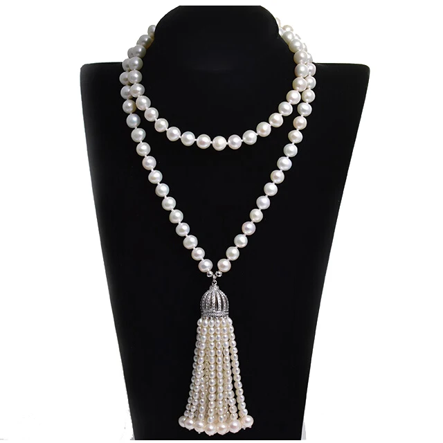 Luxury fashion fringe Long real pearl Necklace suitable for wedding and party