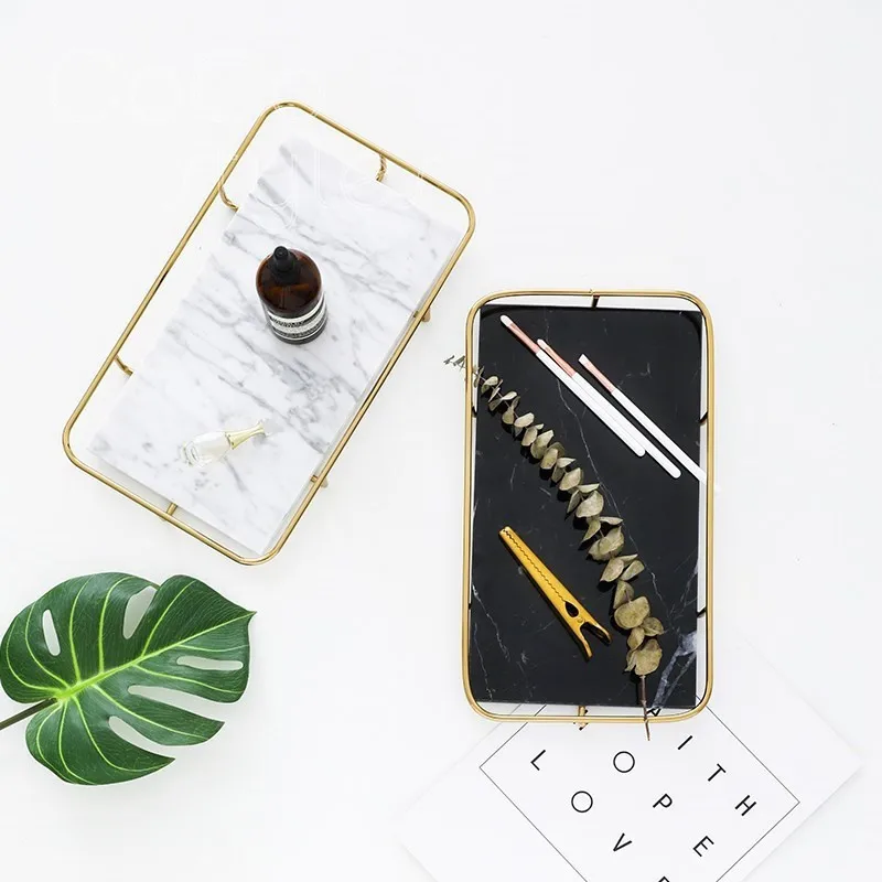 Cocostyles InsFashion высококачественный белый и черный мраморный поднос с золотой рамой