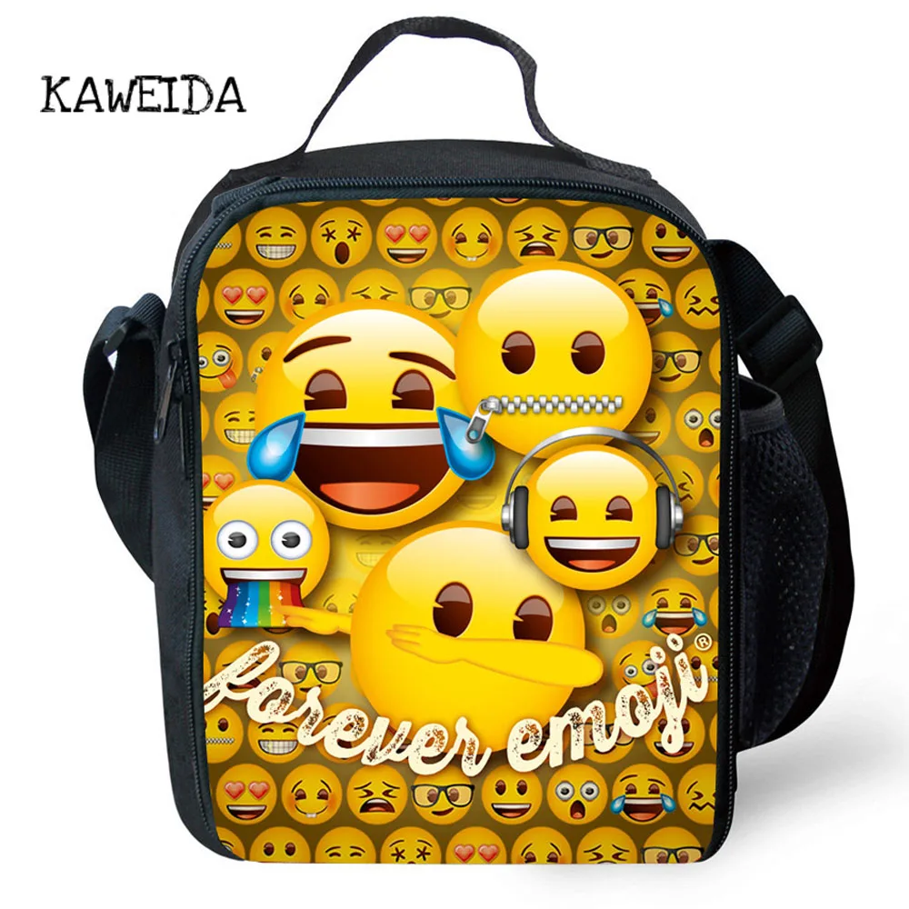 

Kids Emoji Lunch Bag Waterproof Cool Funny lol Emojis Personalised Box Tote Bags for Girls Boys Cooler Crossbody handbag New
