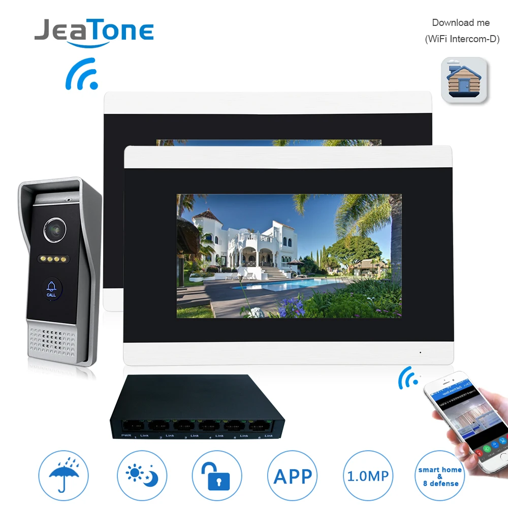 

7'' Touch Screen Wireless WIFI IP Video Door Phone Video Intercom Doorbell Apartment Access Control System Motion Detection 1-2