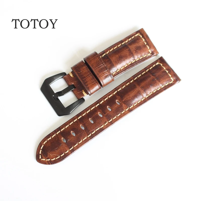 

TOTOY Hand Crocodile Pattern Leather Watchbands, 20MM 22MM 24MM Retro Calfskin Strap, Suitable For PAM111,Fast Delivery