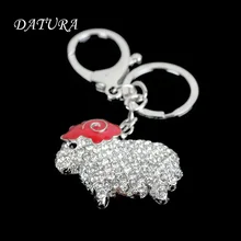 2 colors Fashion rhinestone red sheep keychain pendant quality chic Car key chain ring holder Jewelry for women.
