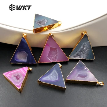 

WT-P1175 Wholesale Custom Lovely Natural Geode A gate Pendants Triangle Unique Pendant With Gold Trim For Fashion Jewelry Gift