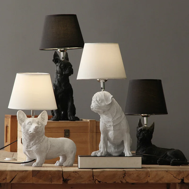 Dogs Anmails Table Lamp Black with Lampshades Art Decor Resin Table Lamp for Bedroom Living Room Children Room Kids Bedside Lamp