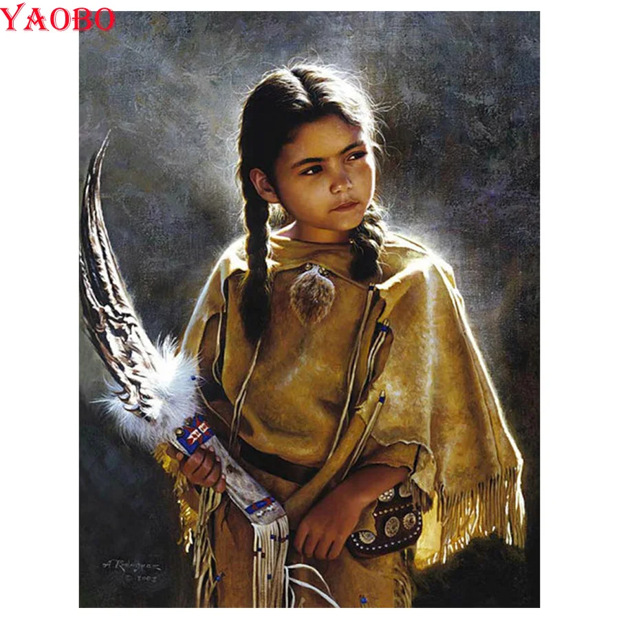 

DIY Full Square Round Diamond Embroidery Native American Indian girl Cross Stitch 5D Diamond Painting Rhinestone Mosaic Decor