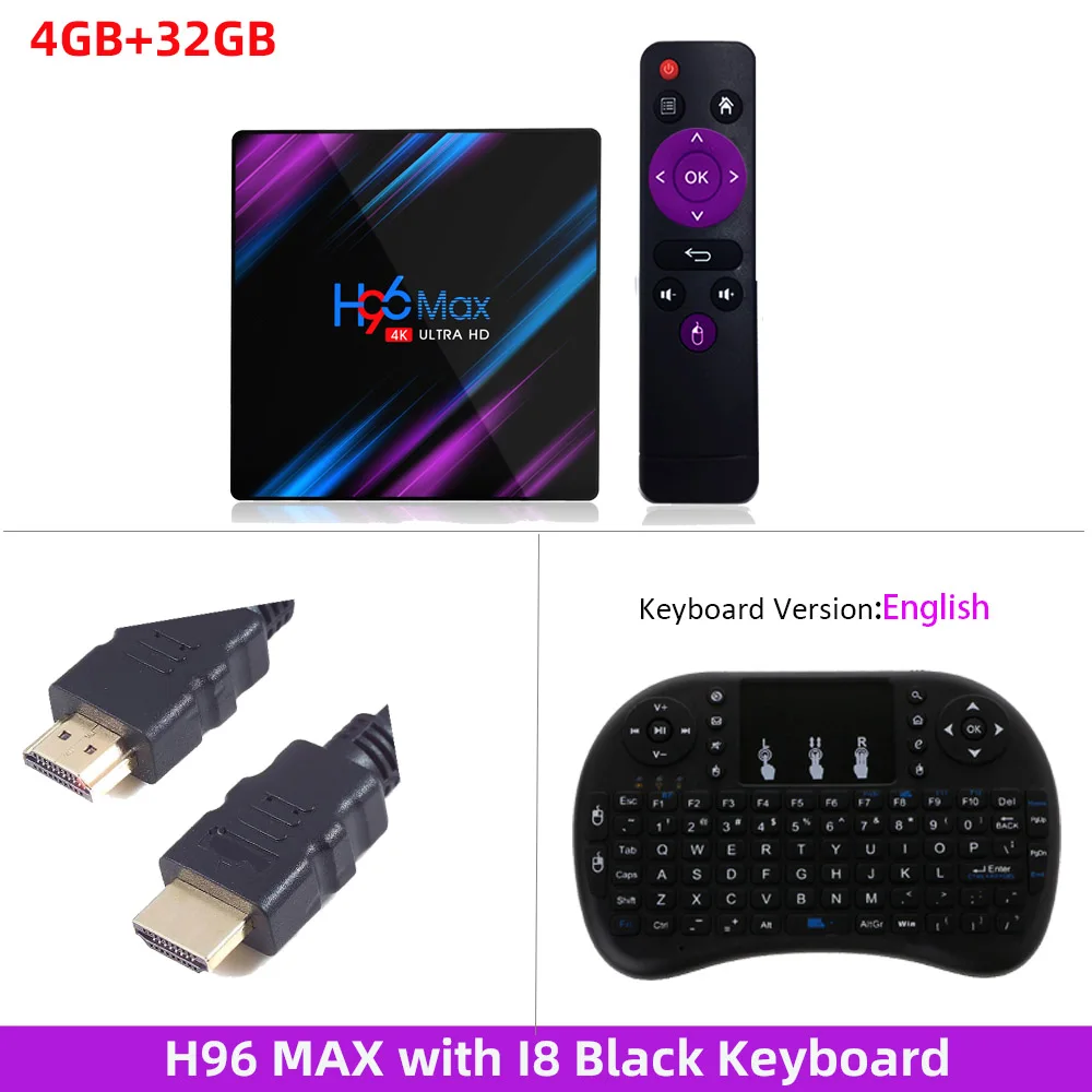 H96 MAX 9,0 Android tv Box Rockchip RK3318 4 Гб ОЗУ 64 ГБ 32 ГБ H.265 4K голосовой помощник Google 2,4G/5G WiFi Bluetooth медиаплеер - Цвет: 4G 32G I8 Keyboard