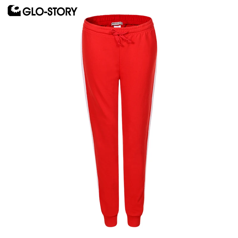 

GLO-STORY 2019 New Women Casual Side Stripe Trousers Drawstring Waist Pencil Pants Ribbed Bottom Multi-Color Pants WRT-8783
