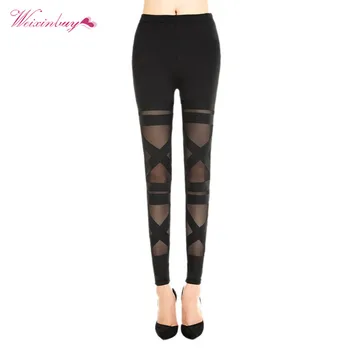 

Elastic Bandage Female Pants Leggings Mesh Women Sexy Halloween Gothic Legging Slim Black Punk Rock