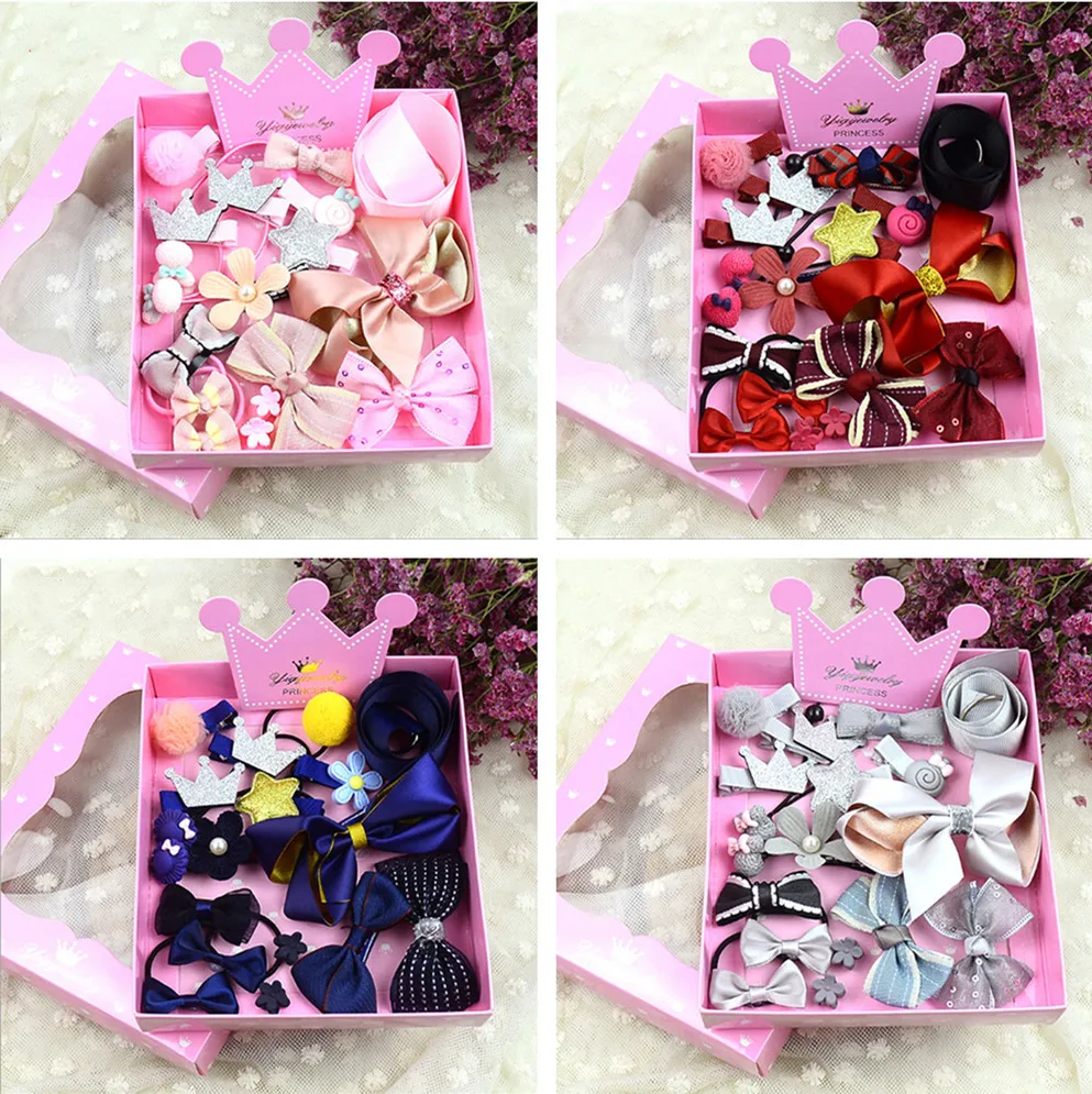 

1Set=18pcs Multi-style Ribbon Bow Flower Hairpins Hair Barrettes Children Accessories Cute Baby Girls Headwear Hair Clip