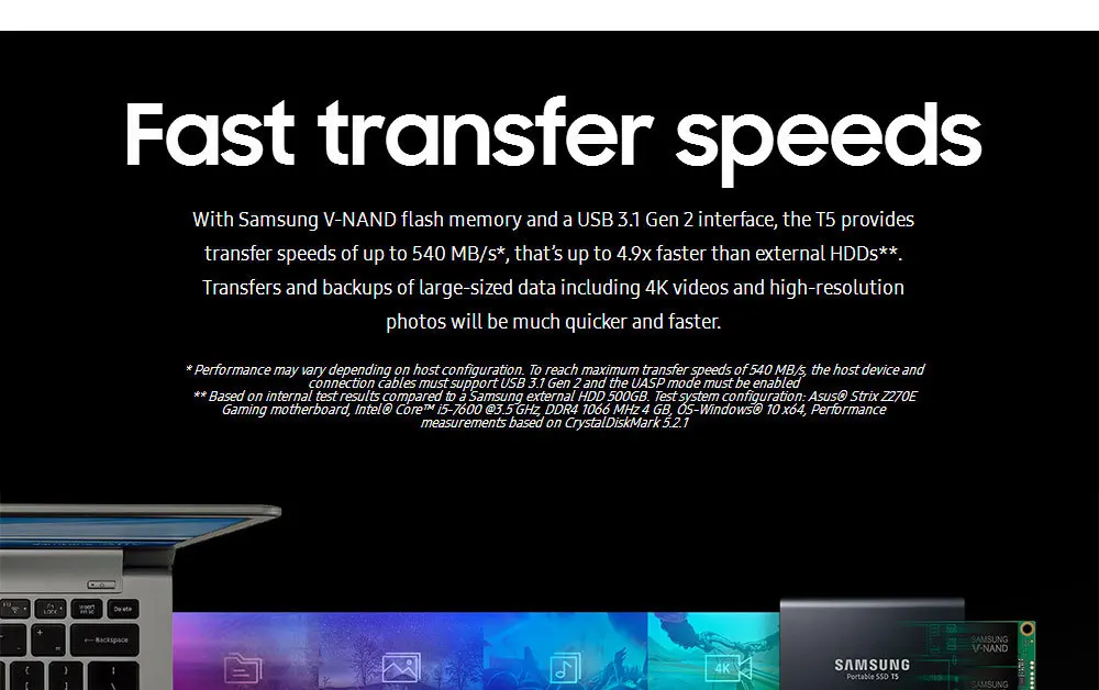 Samsung Внешний SSD T5 250gb 500g 1T 2T внешний твердотельный Hd жесткий диск Usb 3,1 Gen2(10 Гбит/с) и обратная совместимость для ПК