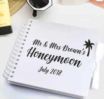 

Personalised engagement honeymoon Memory Book, bride and groom travelling photo Album, wedding sign in guest book