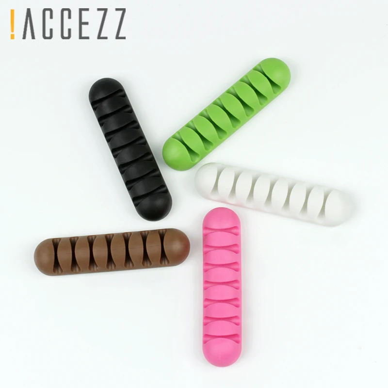 !ACCEZZ USB Cable Organizer Wire Winder Headphone Earphone Holder Mouse Cord 7 Holes Silicone Clip Desktop Line Cable Management