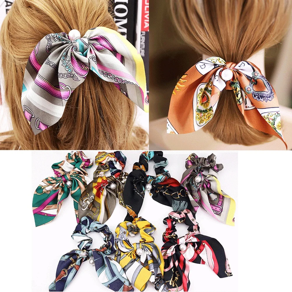 

Vintage Women Hair Scarf DIY Bowknot Streamers Scrunchies Ponytail Holder Hair Ropes Sweet Girls Hair Ties for Girls Wedding