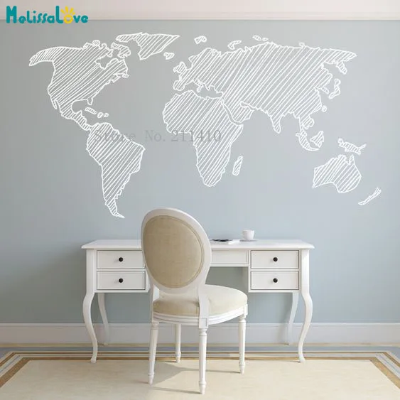 Карта мира выстроились с линиями наклейки на стену для дома Deocration для гостиной спальни Виниловые самоклеящиеся наклейки художественные фрески YY823