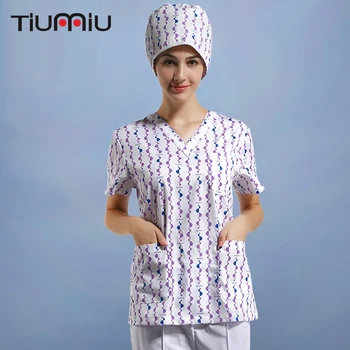 

Printed V-neck Scrub Sets High Quality short-sleeved Doctor Nurse Uniforms Summer Hospital Medical Beauty Salon Medical Clothing