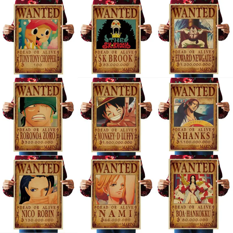 

mling 51.5x36cm Home Decor Wall Stickers Vintage Paper One Piece Wanted posters Anime posters Luffy Chopper Wanted