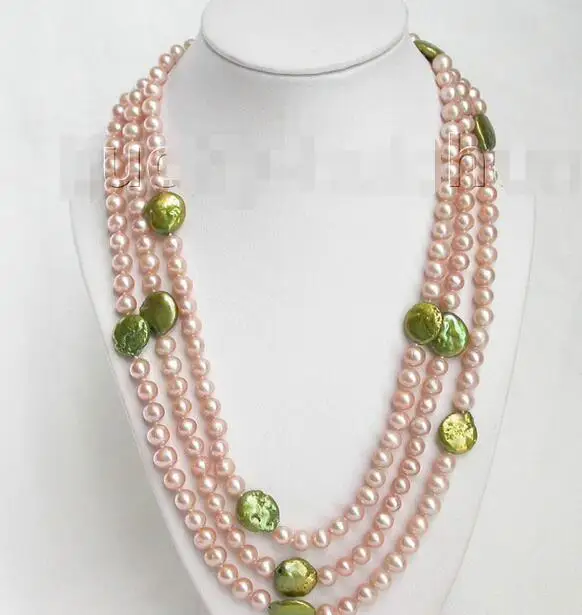 

Free Shipping >>> Genuine 65" natural pink green freshwater fastener coin pearls necklace j7125