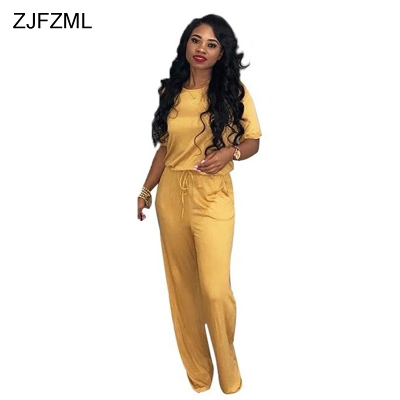ZJFZML 2018 New Summer Casual Full Rompers Womens Jumpsuit Short Sleeve Long Pants Sexy Overalls Streetwear Spandex Body Romper