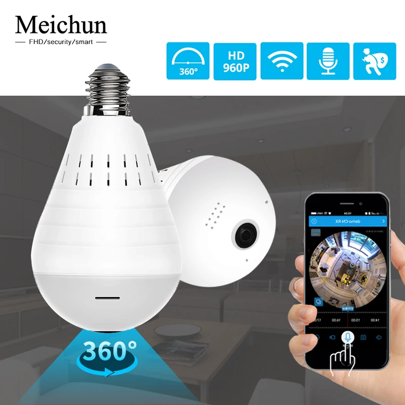 

MEICHUN Bulb Lamp IP Camera 960P Wireless Panoramic Home Security WiFi CCTV Fisheye 360 Degree Home Security Burglar Camera