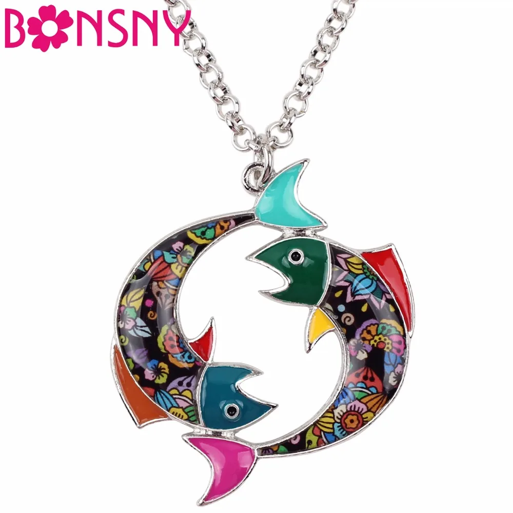 Bonsny Maxi Statement Metal Alloy Lucky Zodiac Pisces Necklace Chain