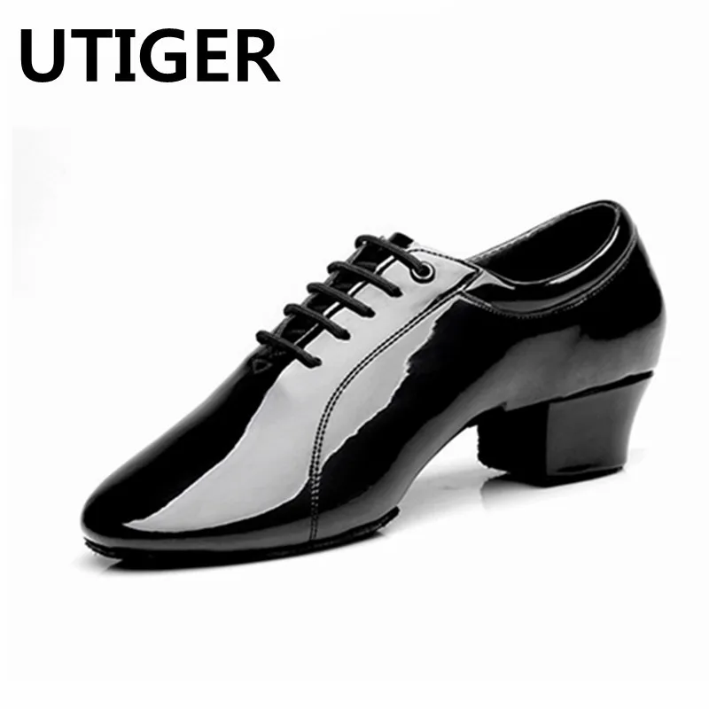 New Men Latin Ballroom Dancing Shoes Patent Leather Male Black Tango