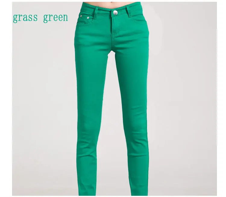 Новые джинсы карандаш для женщин брюки с эластичной талией яркие цвета женские джинсы карандаш облегающие модные брюки женские 23,9 - Цвет: grass green