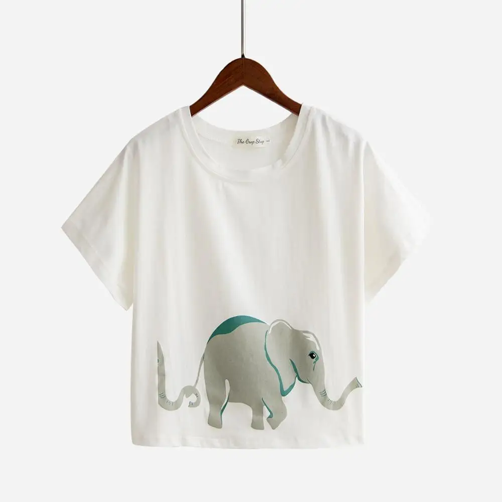 Топ для сна с принтом слона, милая футболка для женщин, летняя свободная футболка с коротким рукавом для больших женщин, хлопок, T6715 - Цвет: Elephant top