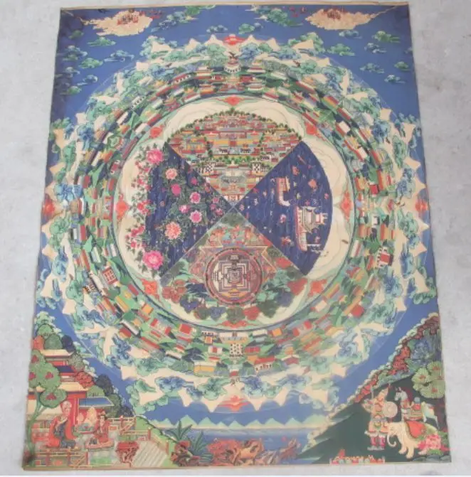 

35.46'/Unusual each Tibetan thangkas hand painting;Various gods peace elephants