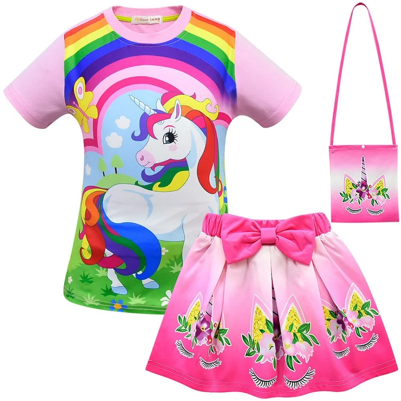 Одежда для малышей; Детские шорты; одежда с единорогом; модные вечерние платья для маленьких девочек; свадебные комплекты летней одежды для подростков - Цвет: 3427B  Pink 3Pccs