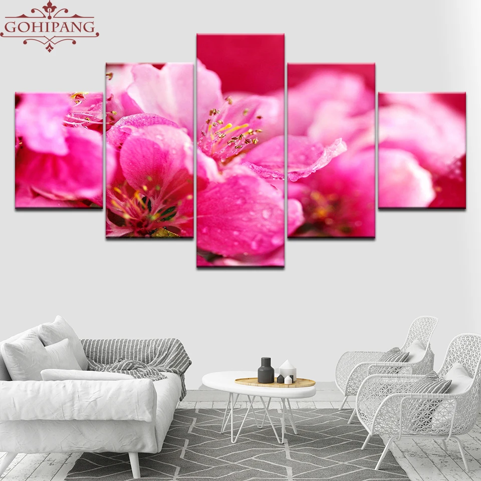 Gohipang Hot Pink Flowers Wallpapers 5 Piece Wall Art